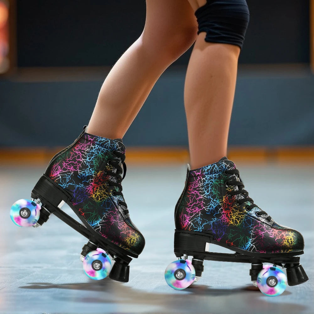 Flashing Quad Roller Skates Adult Flashing 4 Wheels Skates For Women Men Outdoor Sports Ice Skating Rink Quad Sneakers