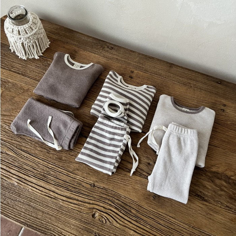 Korean Autumn Baby's Sets 2024 Toddler Casual Set Loose Kids Waffle Sweater Pants Two-piece Set Boys Clothes Suit