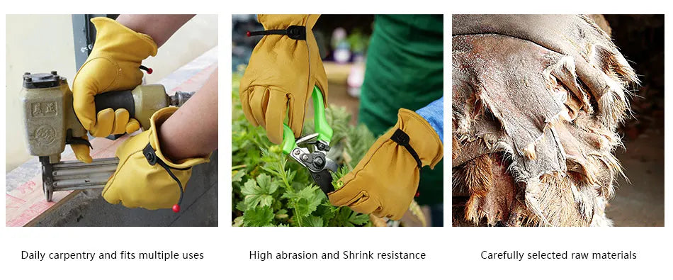 1 Pair Men Work Gloves Soft Cowhide Welding Security Protection Safety Workers Mechanic Driver Hunting Driving Farm Garden Glove