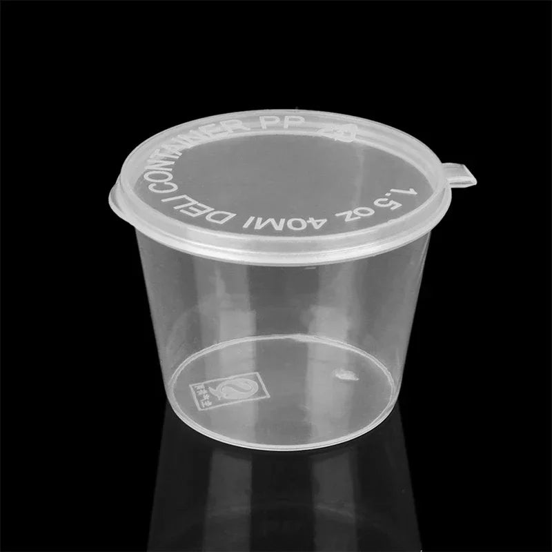 50pcs Disposable Sauce Containers Package Box&Lid Clear Portable Plastic Takeaway Sauce Cup Containers Food Box With Hinged Lids