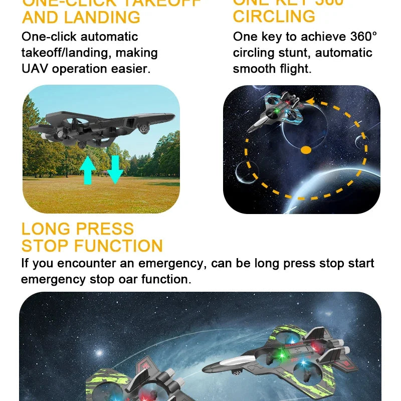 RC Fighter Airplane Mini Drone Remote Control Jet Plane Stunt Drone for Adults & Kids Toy with Light