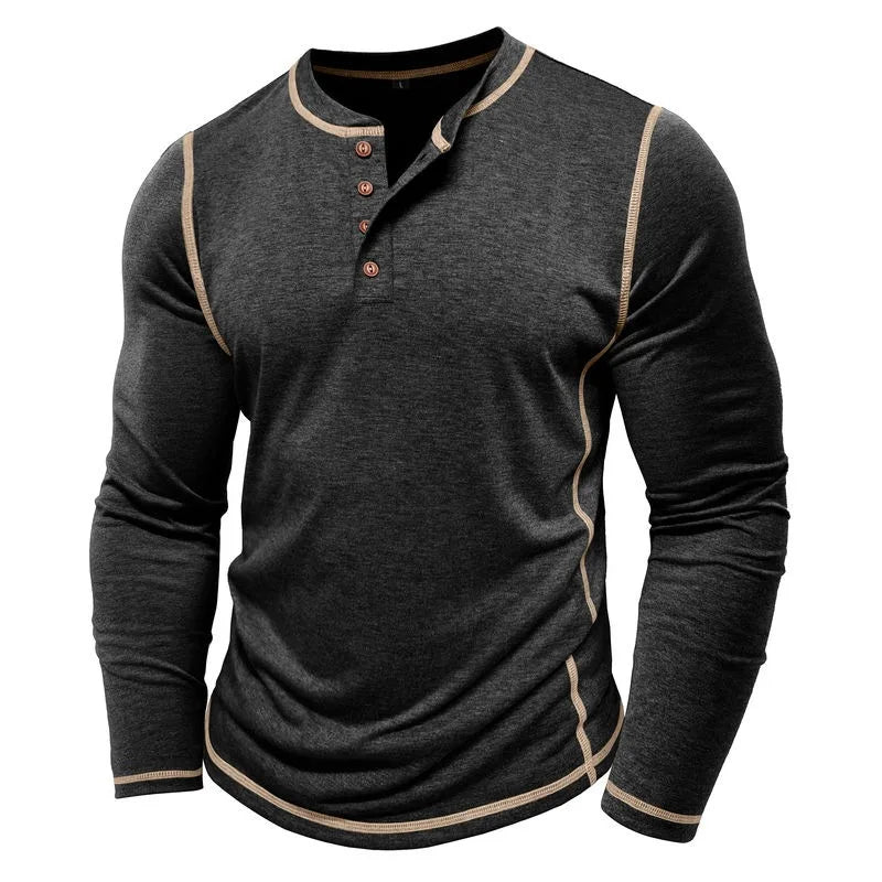 2025 Autumn Winter New Fashion Men's Casual Trendy Basic Henry Collar Long Sleeve Button Solor-coded T-shirts Male Clothes Tops