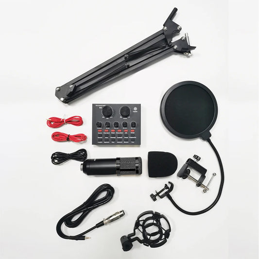 Podcast Equipment Bundle with BM800 Microphone and V8 Sound Card Podcast Microphone Bundle for  Windows Gaming Live Streaming