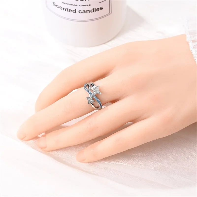 925 Silver Romantic Princess Pink Bow Rings For Women Fashion Star Moon Devil's Eye Ring Valentine's Day Wedding Jewelry Gifts