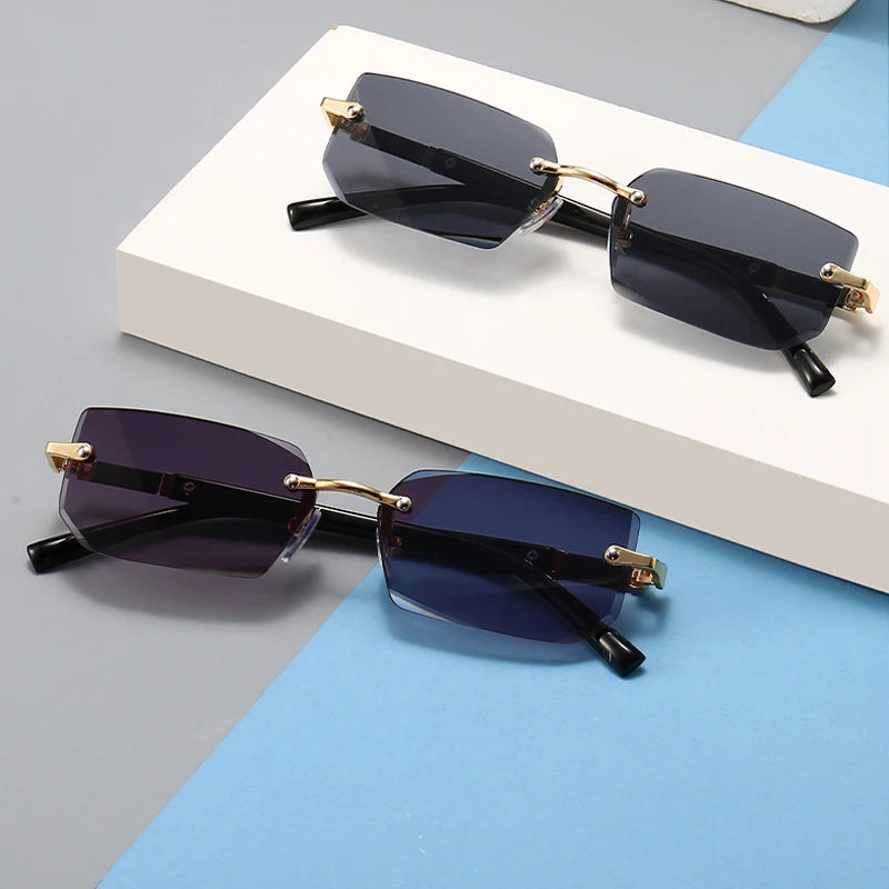 Rimless Sunglasses Rectangle Fashion Popular Women Men Shades Small Square Sun Glasses For Female Male Summer Traveling Oculos