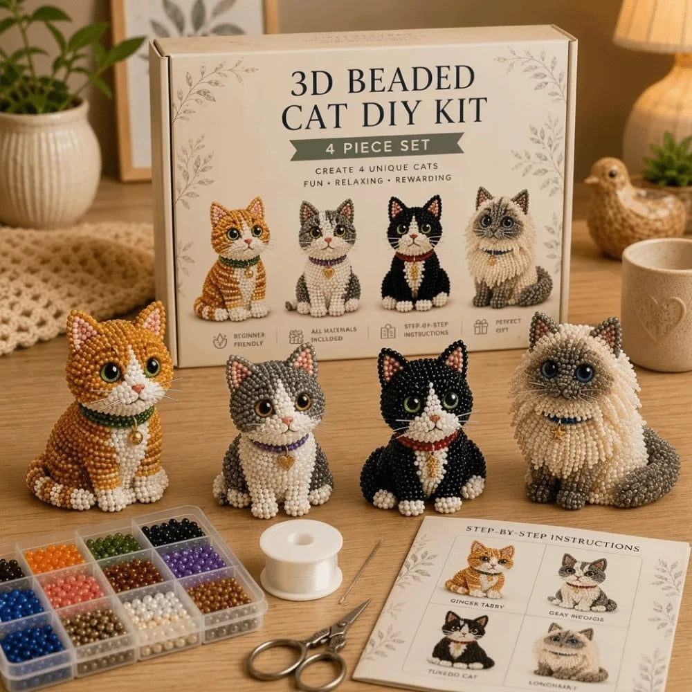 Tiny Beads 3D Beaded Animal Kit Cute Design Animal Shape Handmade Bead Art Kit Creative Craft DIY Bead Craft Kit