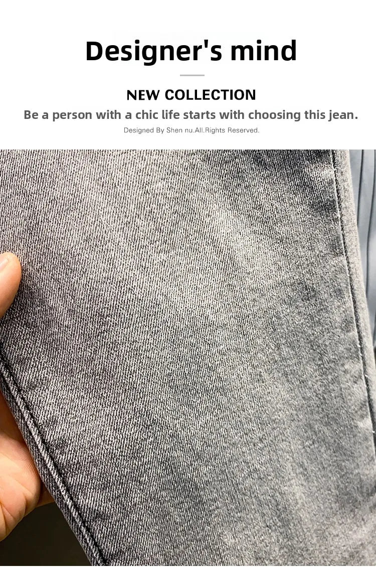 Summer ey e Nine-Ten Men's Jeans Sli Versatile Slim Fit Casual Cotton Stretch Fabric mid Waist Zipper Closure