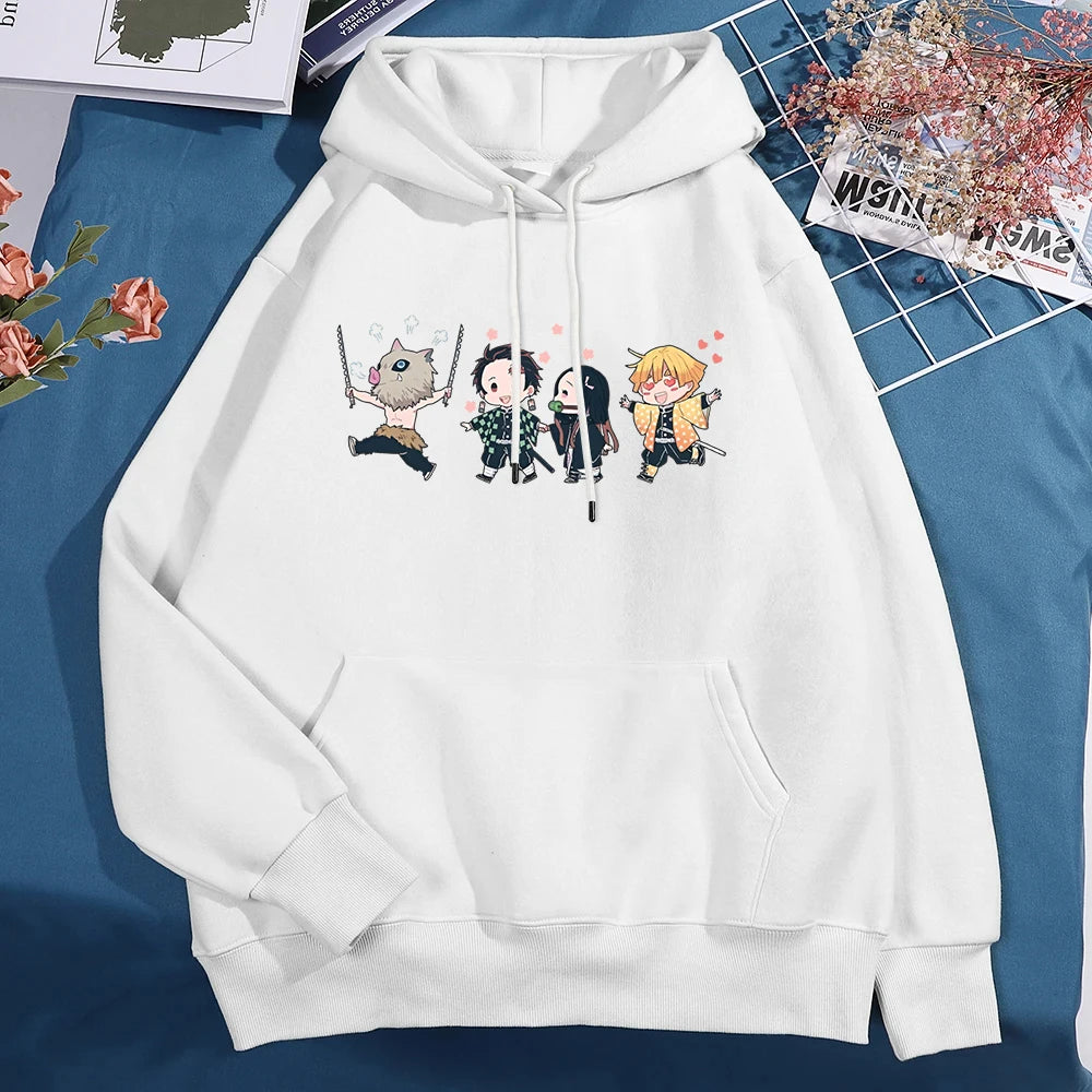 New Anime Kamado Tanjirou Kamado Nezuko Agatsuma Zenitsu Hashibira Inosuke Print Hoodie Sweathshirts Men Women Hooded Pullover