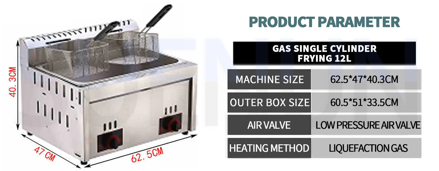 12L Stainless Steel Gas Fryer Countertop Fried Chicken French Fries Machine Commercial Deep Fryer Machine with Dual Tanks