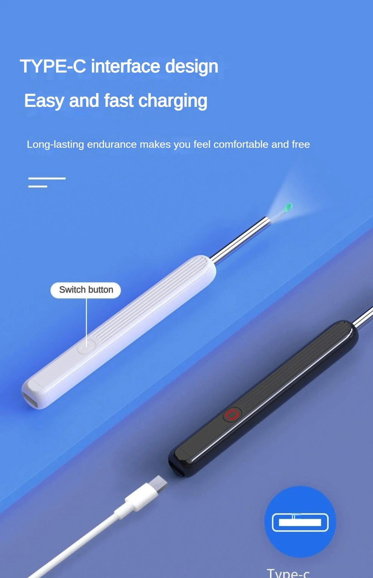 Smart Visual Ear Cleaner HD Ear Sticks Otoscope USB C Charging Endoscope Wax Removal Tool Earpick MIni Camera Health Care Set