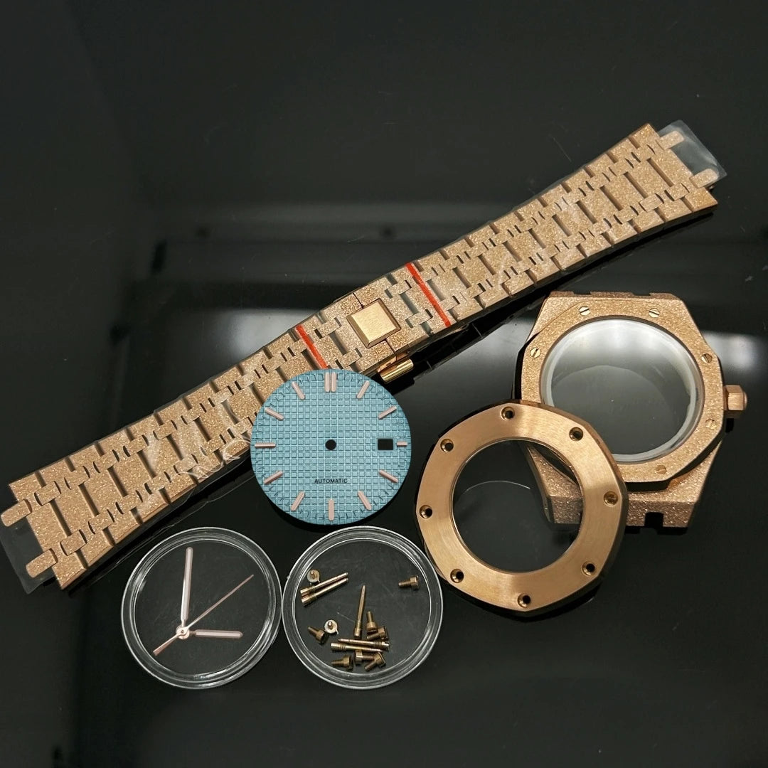 41mm Gold Black Matte Star Sand Steel Case Strap with 31.8mm Watch Dial for Oak NH35 NH36 NH70 Automatic Movement Watch Hands