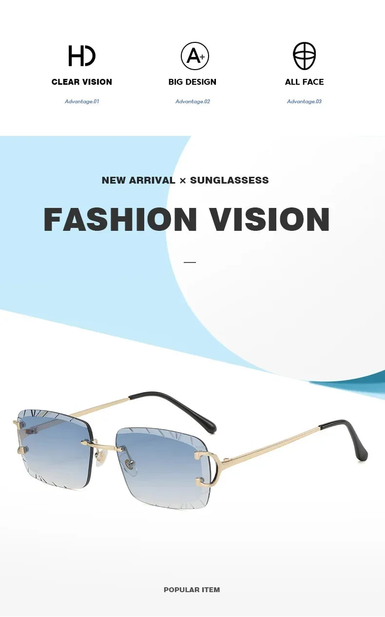 Fashion Square Sunglasses Vintage Women Men Frameless Sun Glasses Rimless Retro Luxury Brand Designer Eyeglasses UV400 Travel