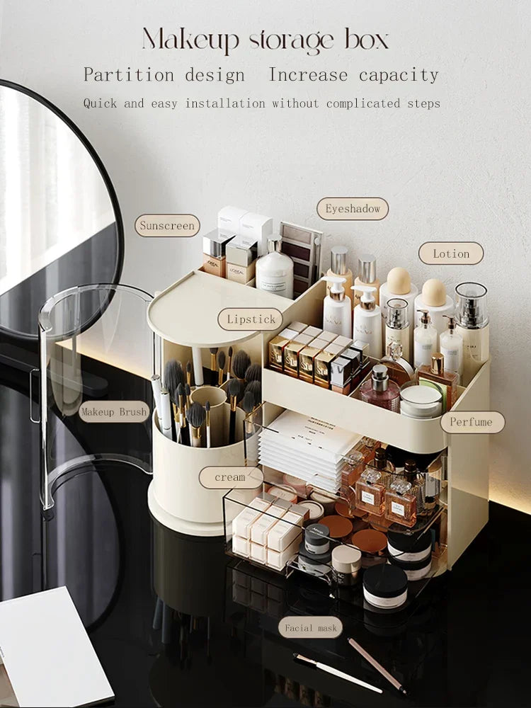 Cosmetics storage box desk dresser large capacity skin care lipstick lotion drawer dustproof storage rack