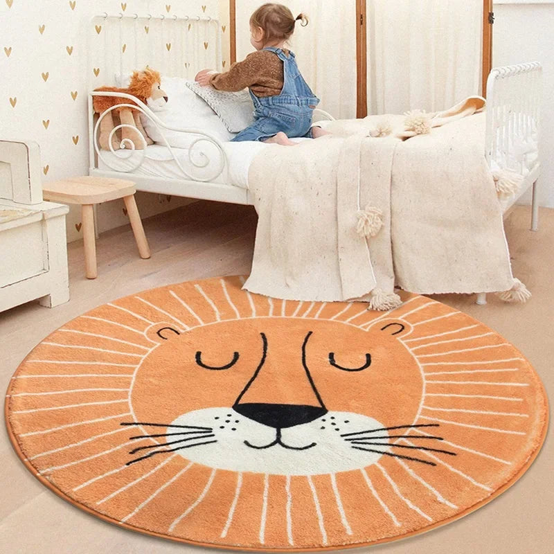 Rainbow cartoon Round Carpet Bedroom Animal Non-slip bedside area carpet Soft plush children's play mat Comfortable home decor