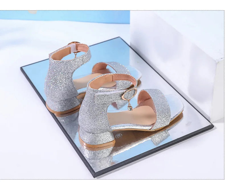 Fashion Children's Summer Sandals Sequins Simple Girls Causal Princess Low-heel Dress Shoes Wedding Party Kids High-top Sandals