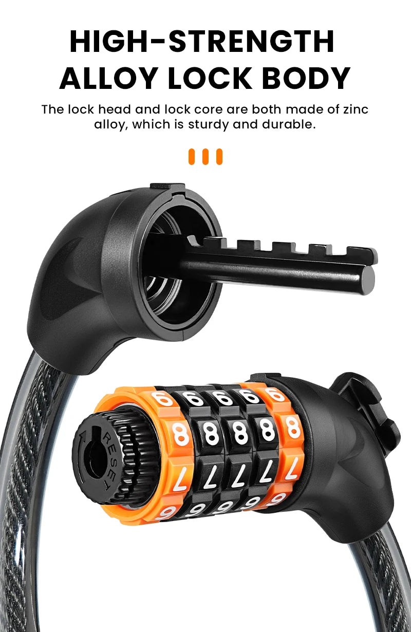 BUCKLOS 5 Digit Anti-theft Bike Password Lock Bicycle Cable Lock Steel Cable Motorcycles Locks 1.2M Zinc Alloy E-Bike Locks