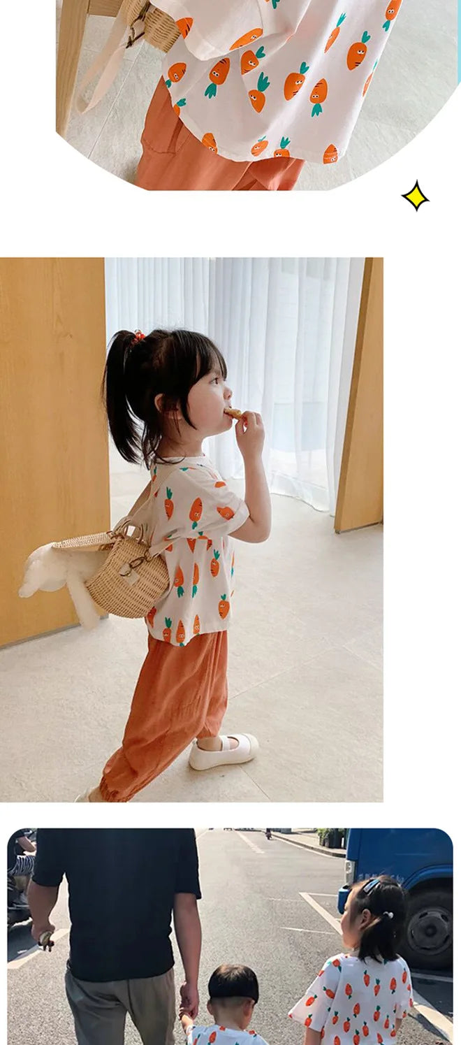 Baby Girls Boys Short Sleeved T-shirt Kids Cotton Top Tees Toddler Cartoon Print Shirts Summer Children's Clothing Korean Style