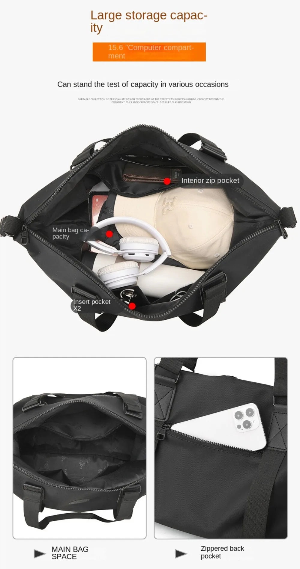 Large-Capacity Womens Travel Tote Bags Solid Color with Zipper Gym Fitness HandBag Overnight Bag Duffel Bag Sports Shoulder Pack