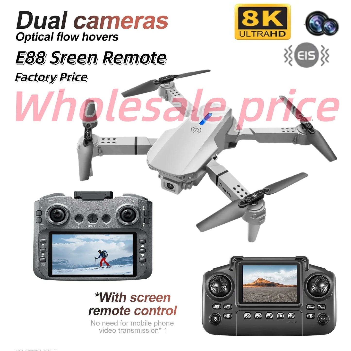 2025New E88 MAX White Drone 8K HD 4.3" Remote Control Headless Mode Helicopter 360 Flip Quadcopter Toys Mini Drone Kid Toy Gifts