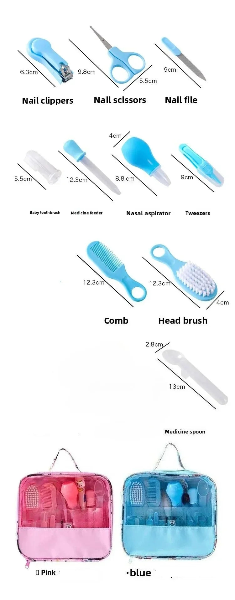 10 Pcs Safe Baby Grooming Kit Newborn Nail Hair Care Set Portable Infant Healthcare Kit with Storage Bag for Travel Home