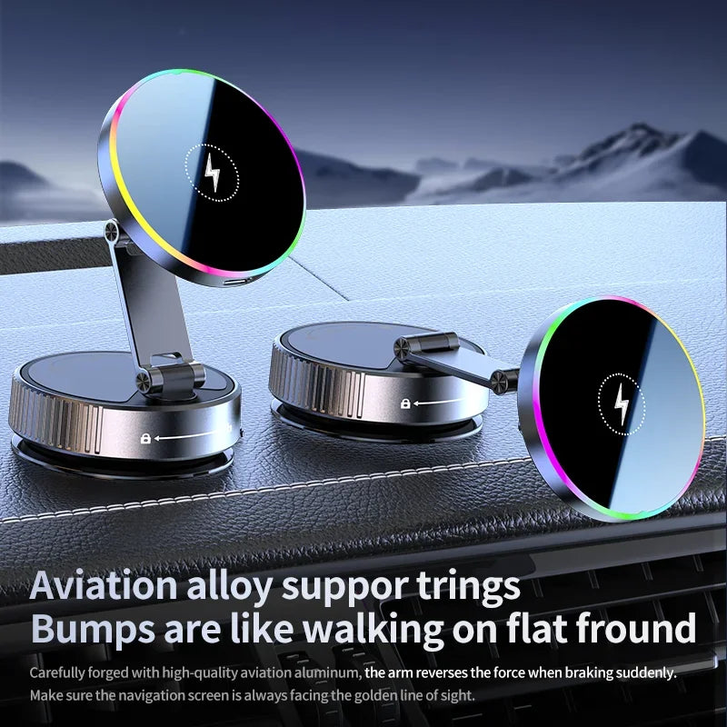 15W Vacuum Suction Magnetic Wireless Charger Car Phone Holder Mount 360 degree Rotatable Compatible with Smartphones for iPhone