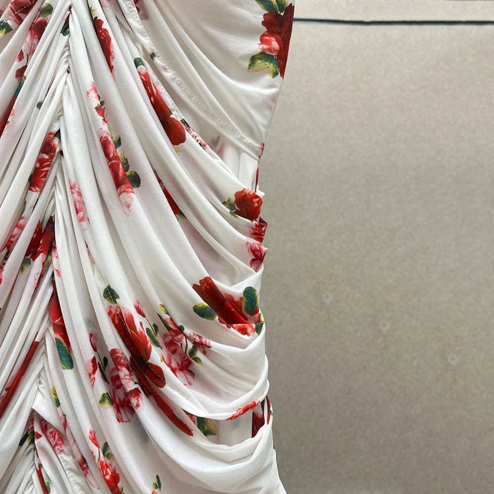 Handmade Floral Women's T Shirt Y2k Pleated Slim Temperament Elegant Round Neck Long Sleeve Blouse 2025 Early Spring New