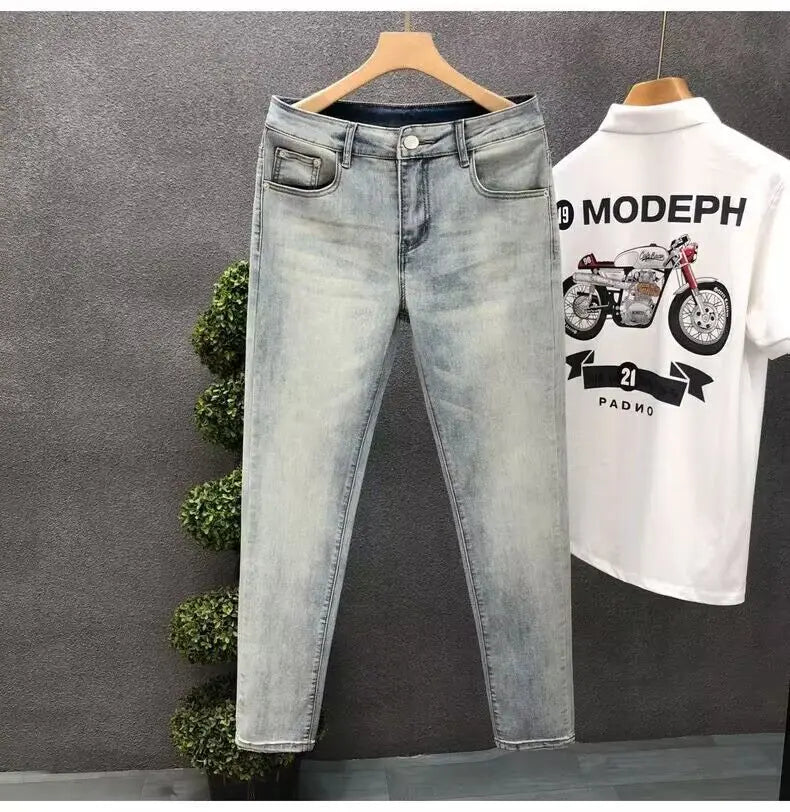 Luxury Fashion Designer Vintage Slim Fit Men's Denim Jeans Casual Korean Spring and Autumn Stretch Washed Trousers Male Jeans