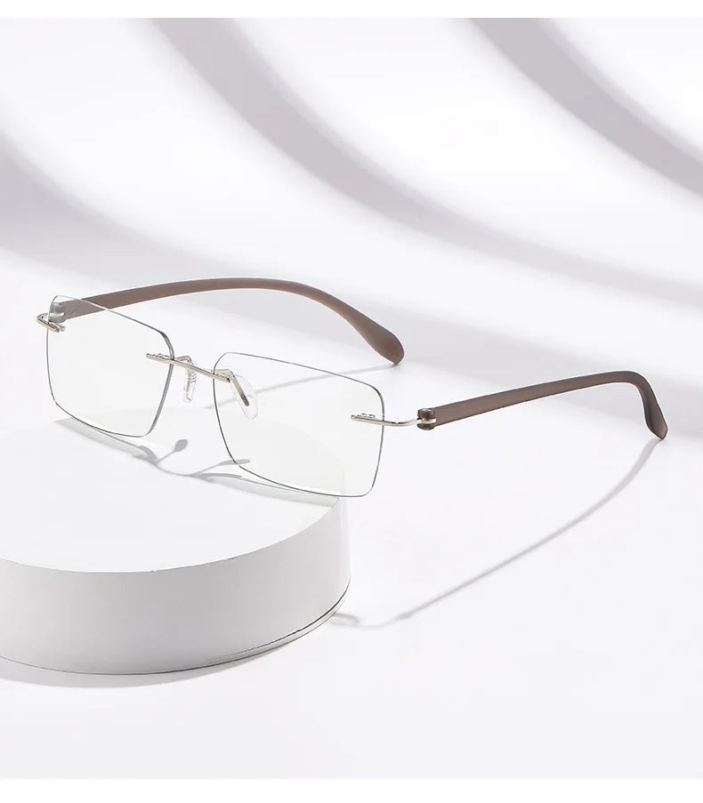 Rimless Photochromic Reading Glasses Auto Color Changing Light Sensitive Presbyopia Glasses Ultralight Frameless Eyeglasses for