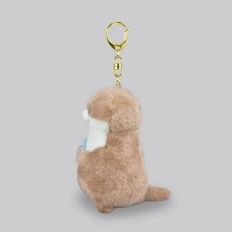 Cute Otters Holding Fish Plush Pendant Keychain Stylish Backpack Keyrings Pendant Lovely School Bag Key Wallet Pendant