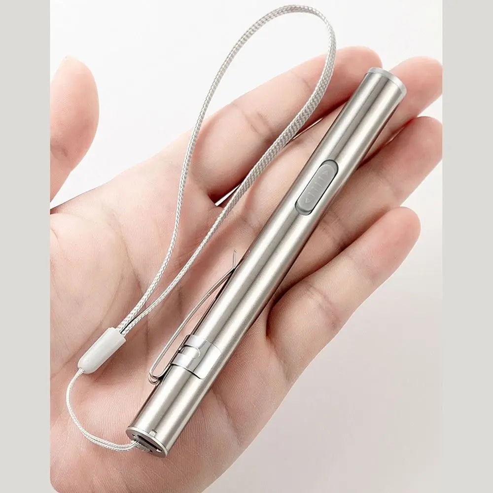 Stainless Steel Doctors Pen Light Yellow/ White Light with Steel Clip Nurse Pocket Flashlight Portable Water-proof