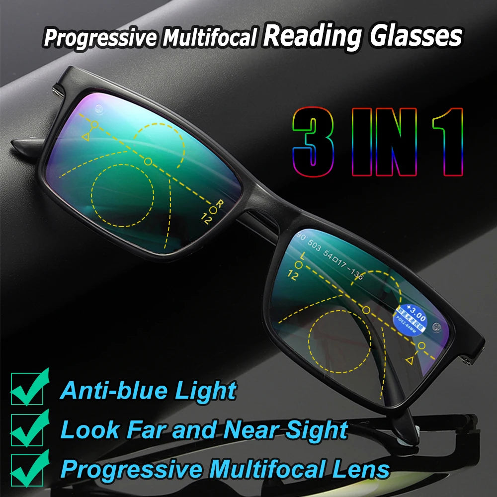 Bifocal Lenses Progressive Multi-focus Reading Glasses for Men 2023 Anti-blue Light Near Far Reading Glasses Metal Gafas