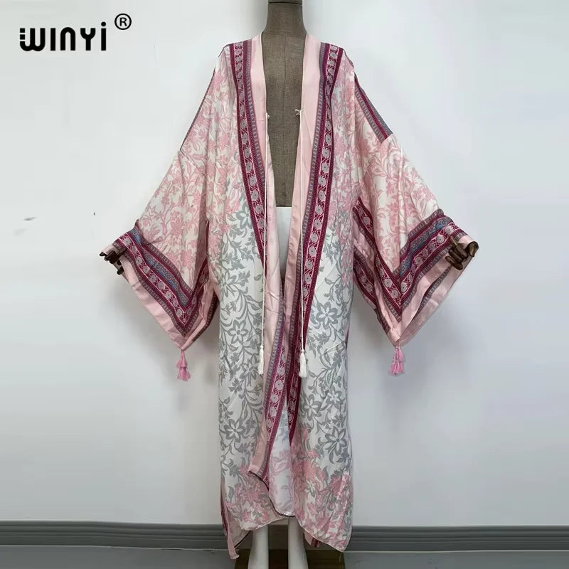 WINYI print summer maxi dress Muslim Abaya Lady beach cover up muslim woman dresses Beachwear fashion Kaftan abaya dubai luxury