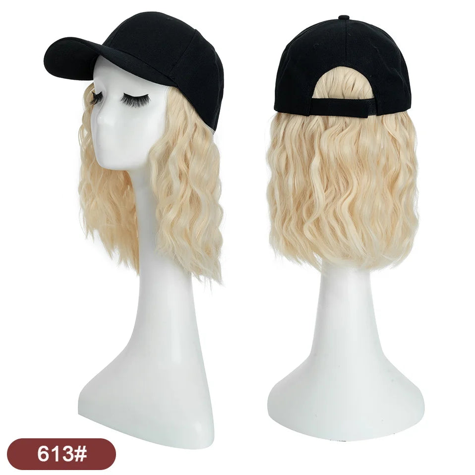 Hat Wig for Women 8''16''Wave Baseball Cap Wig with Curly Hair Extensions Wig Synthetic Wave Wig Hat Adjustable Baseball Hat Wig