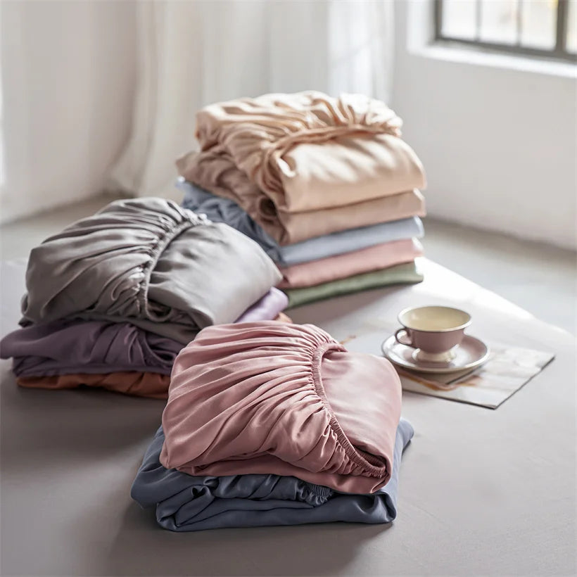 Pure Natural Mulberry Silk Fitted Sheet with All Around Elastic Band Soft Silky Breathable Mattress Cover Luxury Anti-Slip Sheet