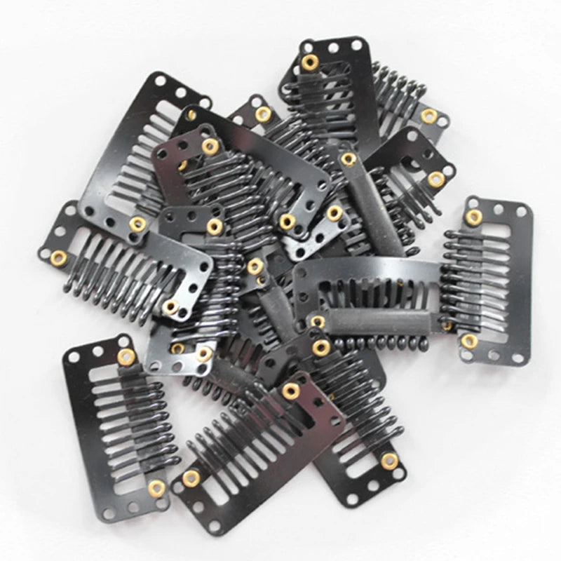 24 Pcs 9-teeth Beige/Brown/Black Hair Extension Clips Hair Extension Wigs Snap Clips Comb Small Snap Wig Accessories Clips