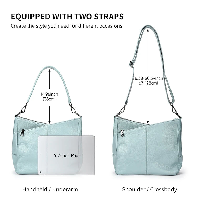 Women Full Grain Cow Leather Hobo Bag With Two Straps Multi Color Large Capacity Shoulder Crossbody Handbag