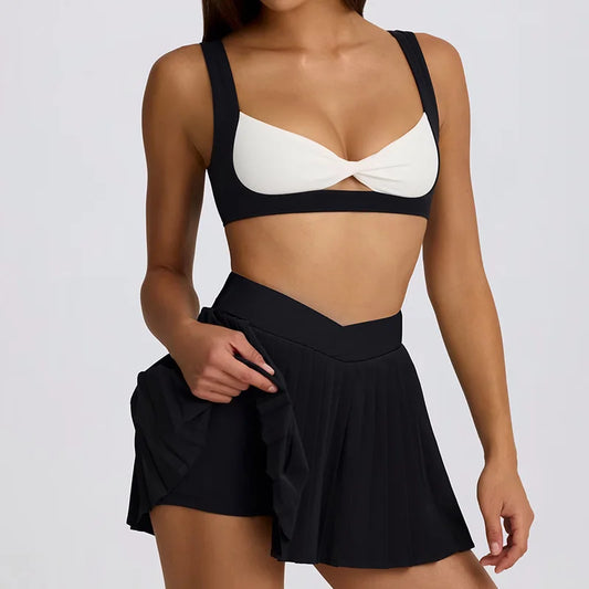 Women's High-Waisted Illusion Two-Piece Skort Quick-Dry Breathable Anti-Chafing Pleated Skirt for Running Gym Tennis