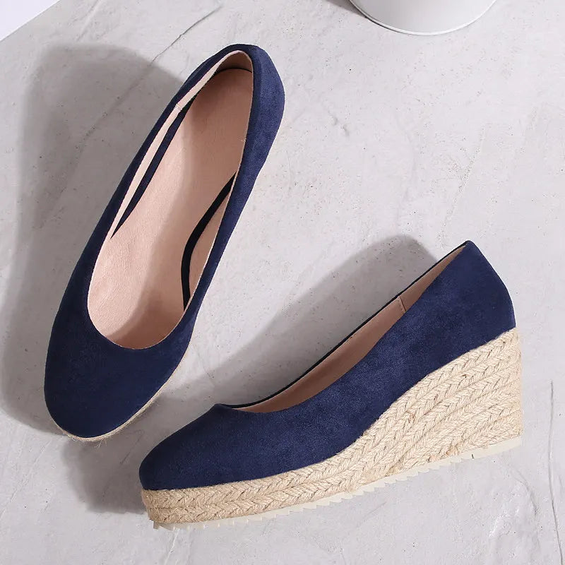 2023 Princess Kate's Same Suede Wedge Single Shoes Women Shallow Mouth Espadrilles Spring&Autumn Sandals High Heels Ladies Shoes