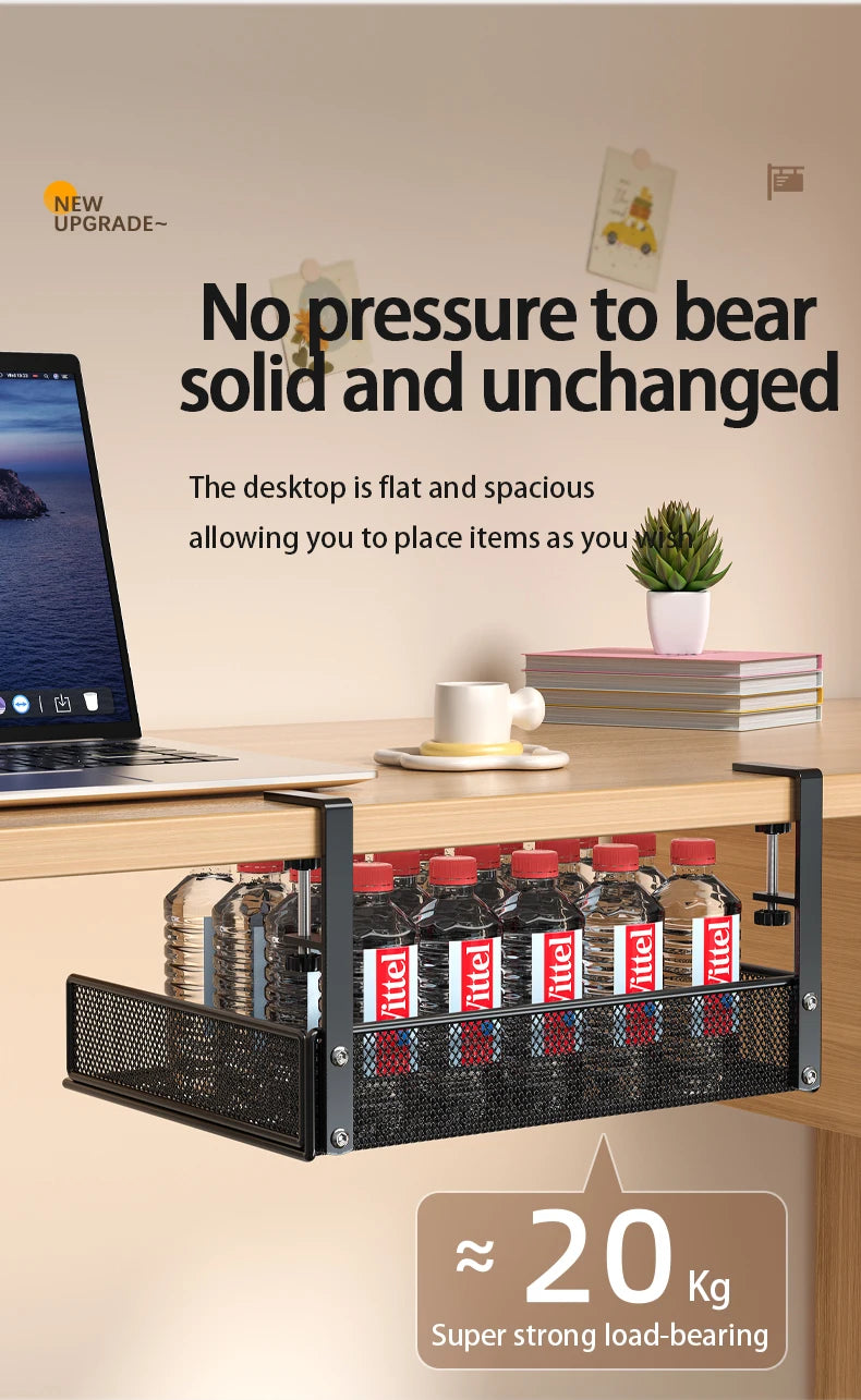 Under Desk Drawer Organizer Clamp-On, Mesh Metal Attachment, On or Under Desk Organizer for Office Supplies