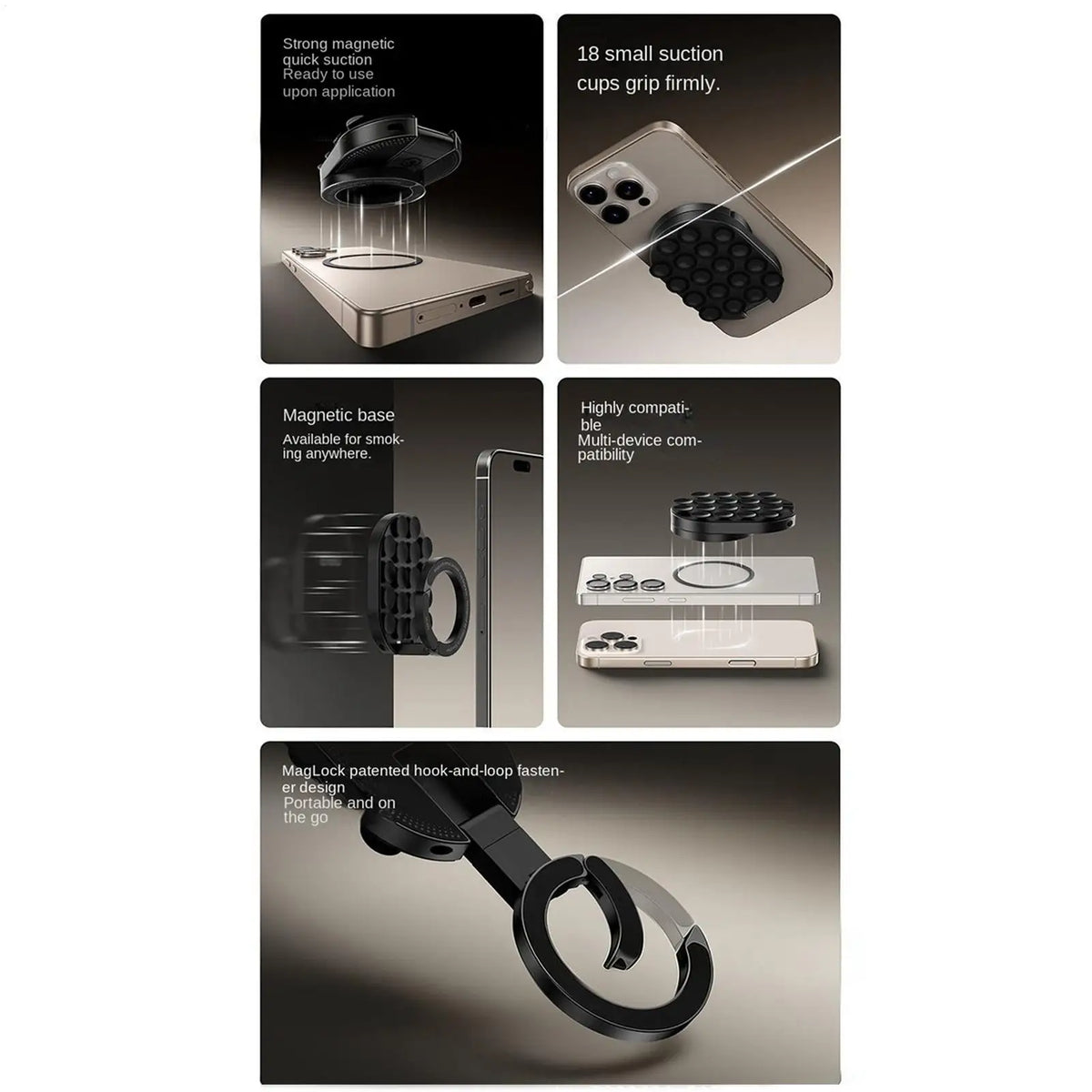 Magnetic Smartphone Desktop Stand With Suction Cup for iPhone Mini Pocket Stand for Glass Windows Laptop 360 Degree Adjustable
