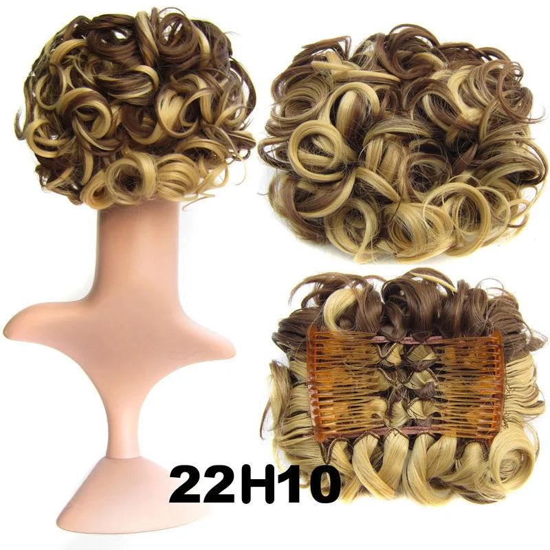 Synthetic Curly Messy Bun With Combs Scrunchie Chignon Dish Hair Bun Extension Clip in Hair Bun Hairpiece for Women Girls