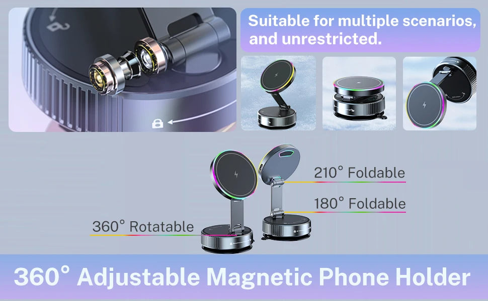 Cooling Wireless Charger Car Phone Holder with Breathing RGB Light Magnetic Suction Cellphone Bracket for iPhone 12-17 Pro Max