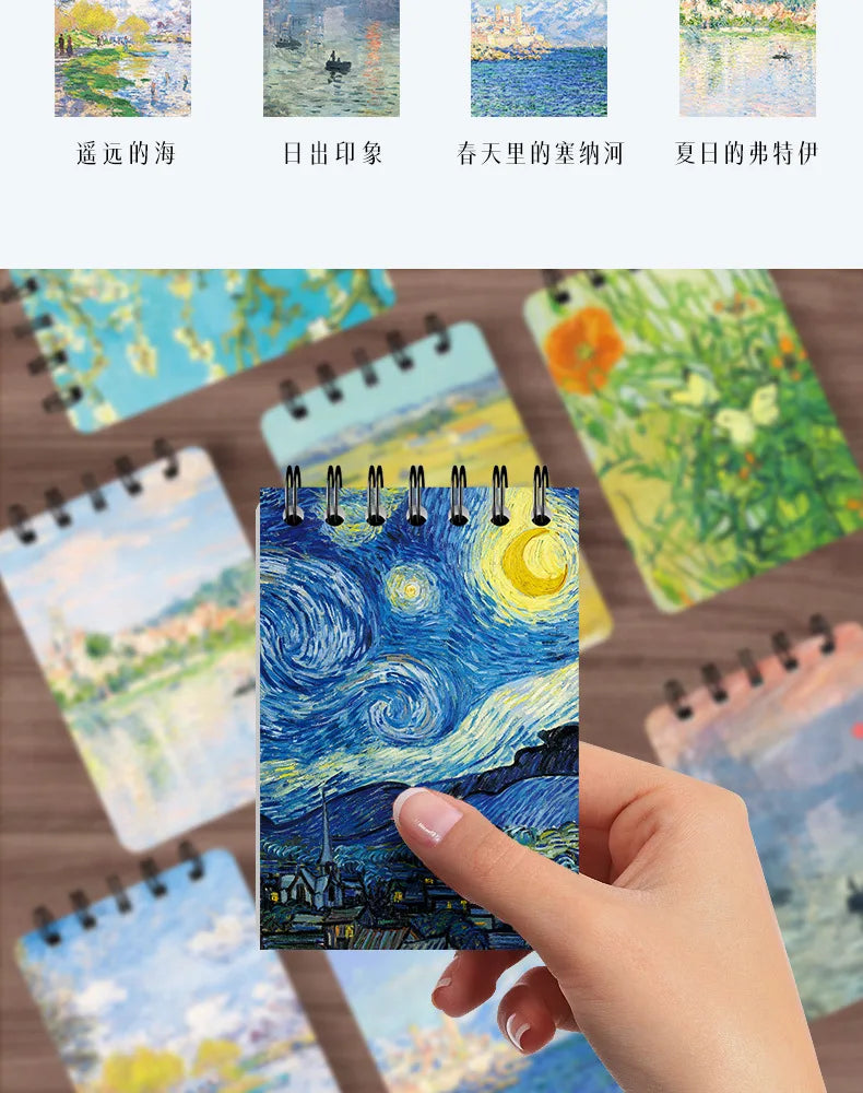 Pocket Notebook Famous Painting Van Gogh Monet Horizontal Line Coil Note Word Book Record Book Journal Diary Planner Stationery