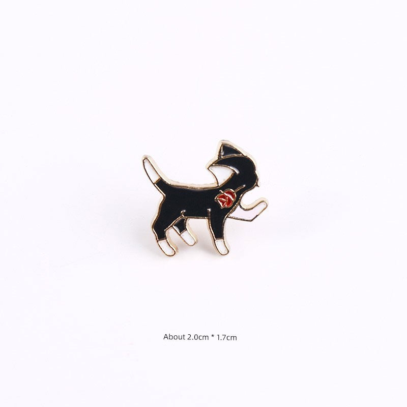 INS Japanese Style Black and White Cat Schoolbag Couple Brooch