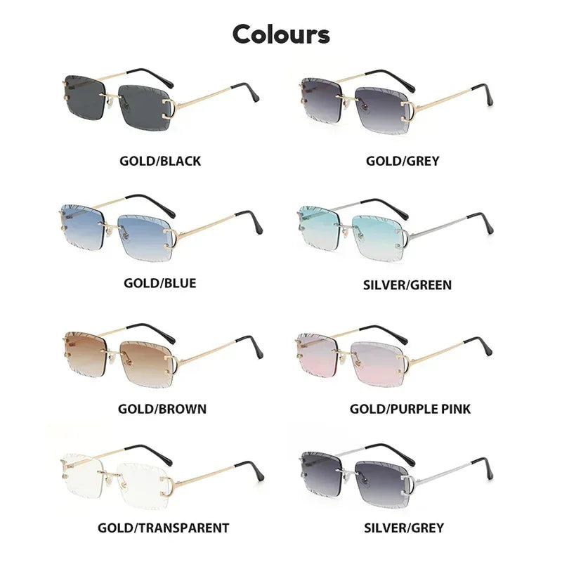 Fashion Square Sunglasses Vintage Women Men Frameless Sun Glasses Rimless Retro Luxury Brand Designer Eyeglasses UV400 Travel