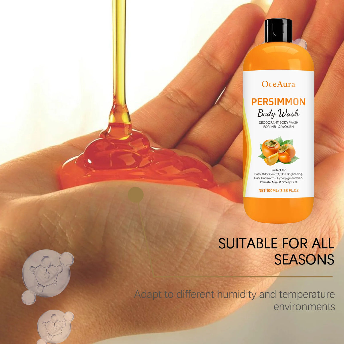 100ml Persimmon Body Wash Odor Eliminating Exfoliating Shower Gel Oil Control Smoothing Remove Dirt Sweat Lasting Body Cleanser
