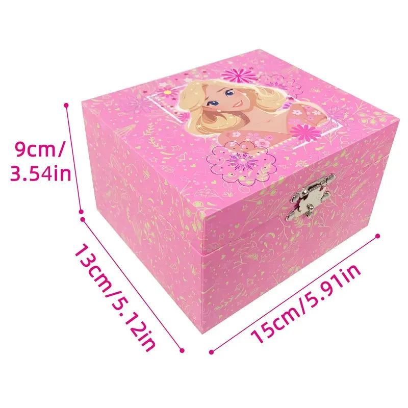 Music Jewelry Storage Box Glitter Powder Pink Princess Little Girl Gift Ring/Necklace/Bracelet/Earring Storage Desk Organizer