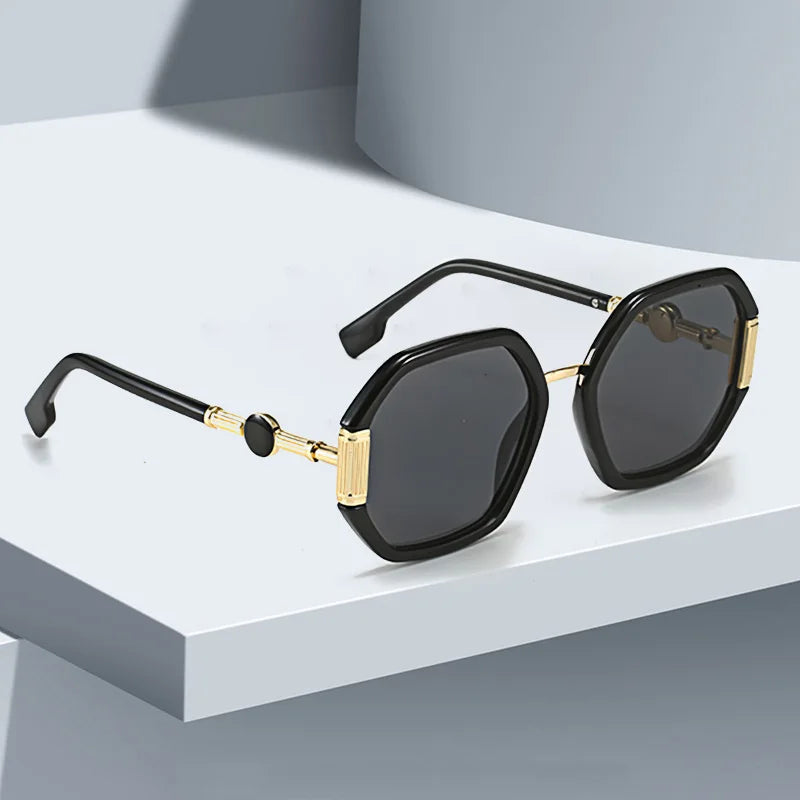 Fashionable Sunglasses for Women Unique Octagonal Frame with Gradient Lenses, Sunglasses with Golden Legs Women Glasses