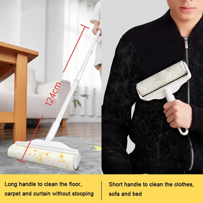 Wide Lint Rollers Brush Large Pet Hair Remover for Sofa Bed Carpet Cleaner Long Handle Dust brush Remover Roller with Refills