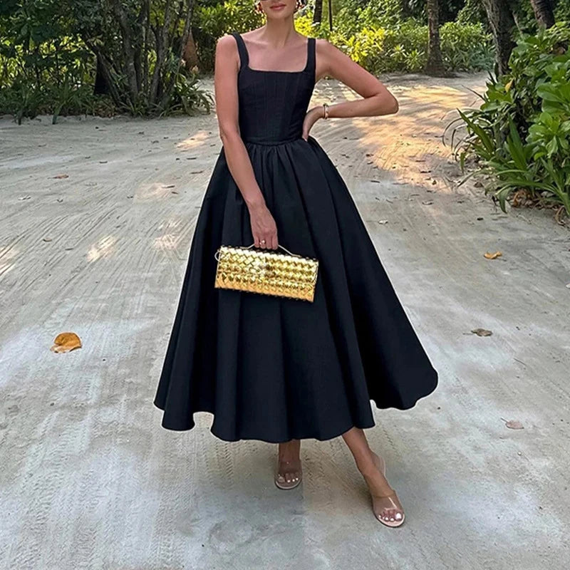 2024 Classic Style Womens New Elegant A Line Prom Dresses Strap Off-shoulder Square Collar Big Swing Dress Female Party Vestidos